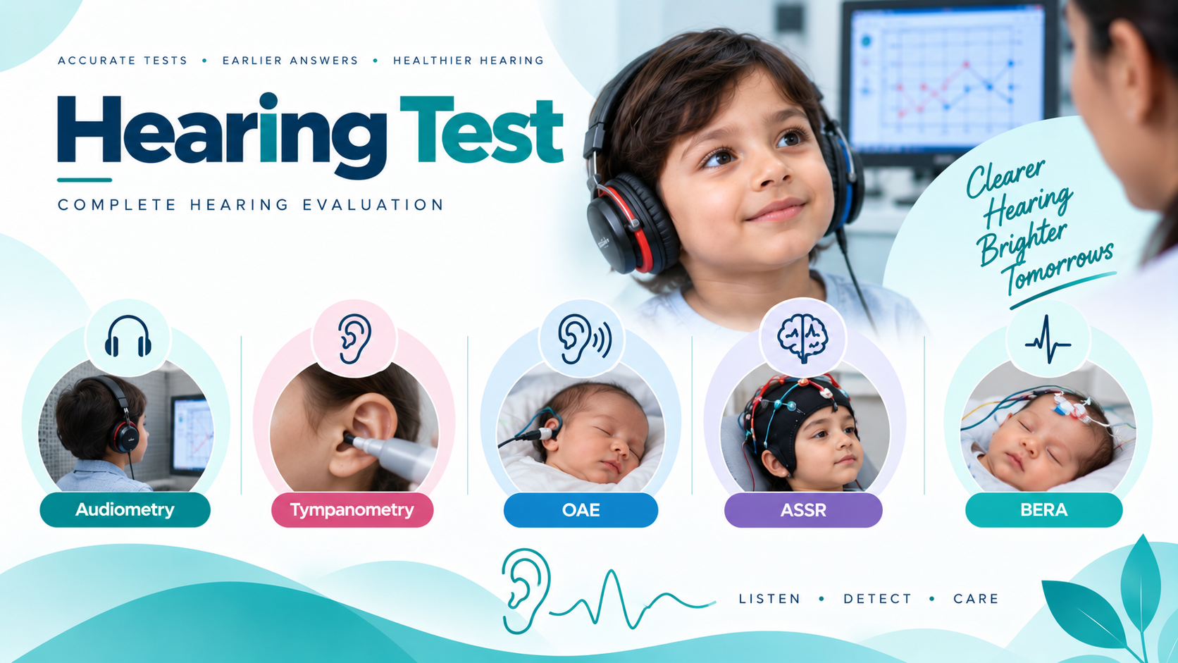 Hearing test (Audiometry, Tympanometery, OAE, ASSR, BERA)
